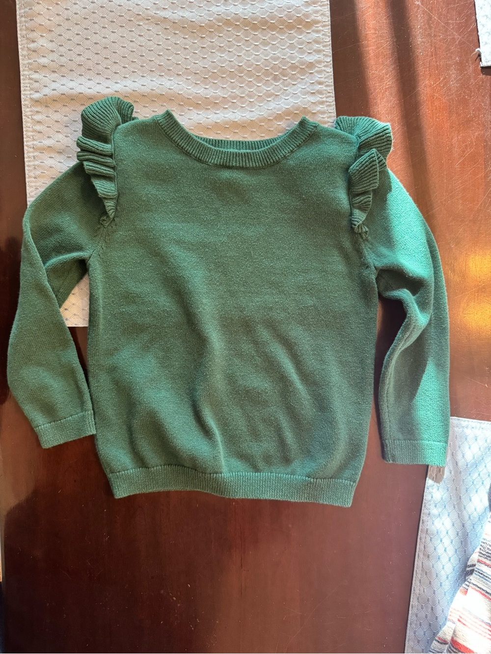 Old Navy Emerald Green Ruffle Shoulder Knit Sweater - Girls